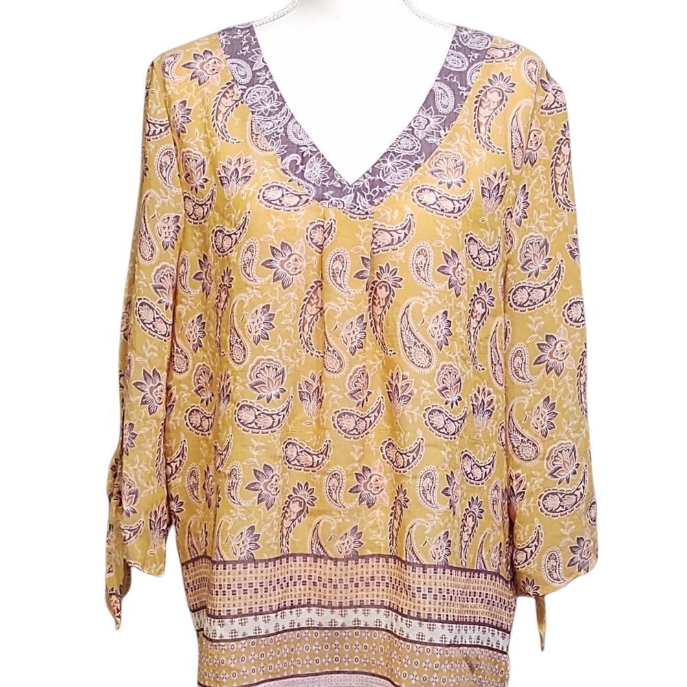 Fred David Yellow and Purple Paisley V-Neck Tunic